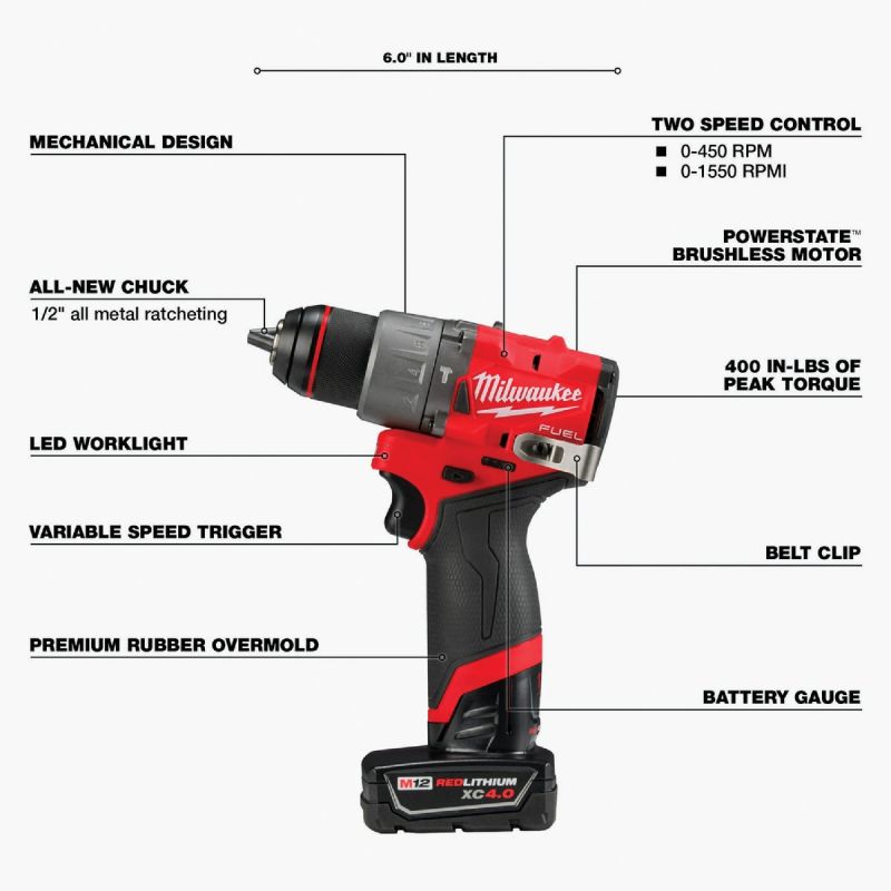 MW M12 FUEL Li-Ion Brushless Hammer Drillamp Impact Cordless Tool Combo Kit