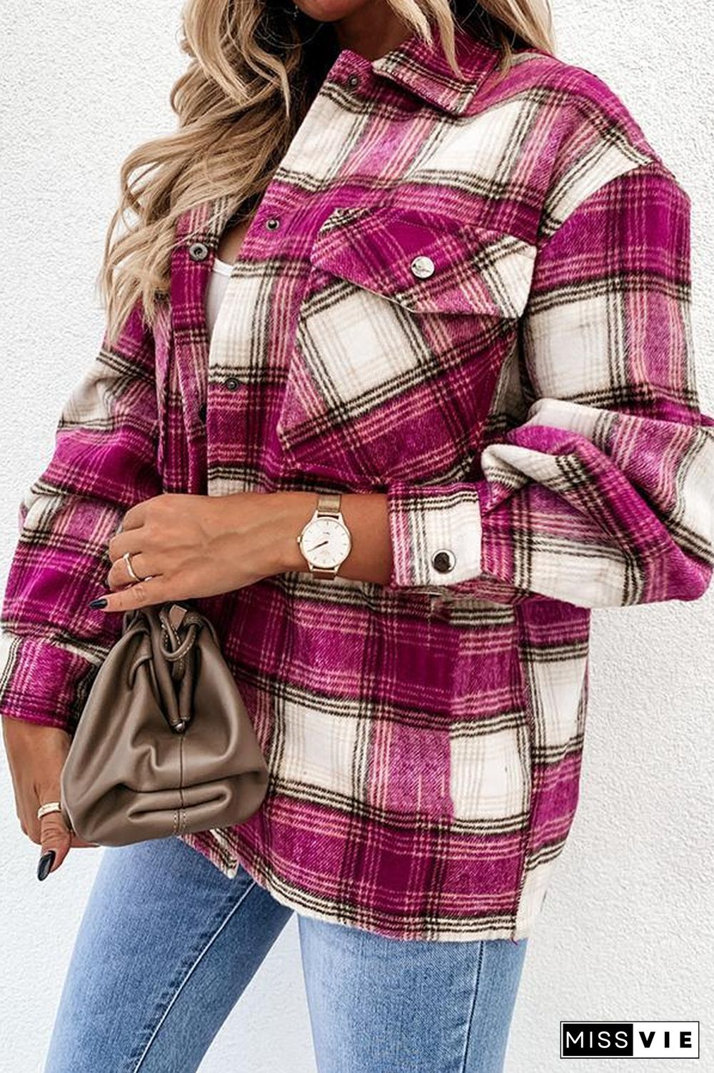 Long Sleeve Plaid Shirt Collar Jacket P13325