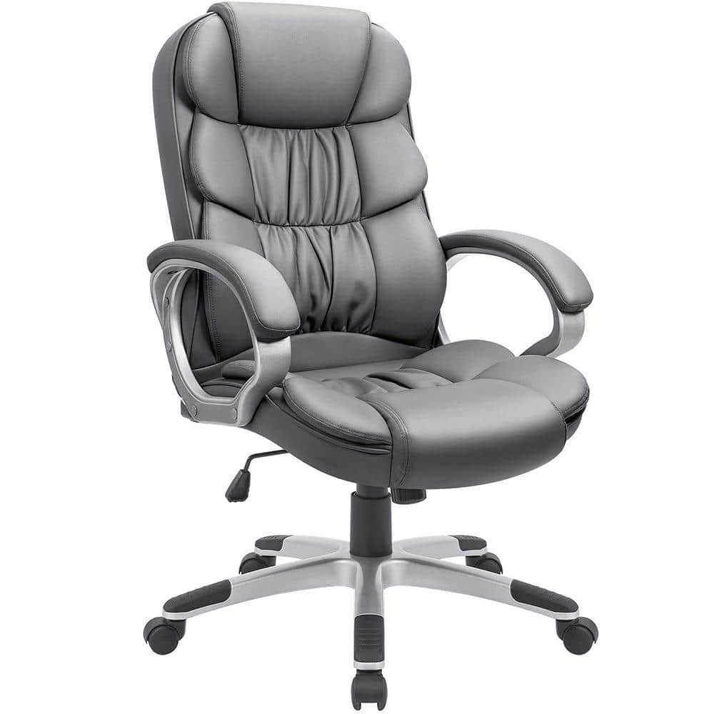 LACOO Gray Big and High Back Office Chair, PU Leather Executive Computer Chair with Lumbar Support T-OCBC8004