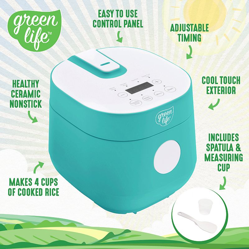 GreenLife 4-Cup PFAS-Free Ceramic Nonstick Rice， Oats and Grains Cooker