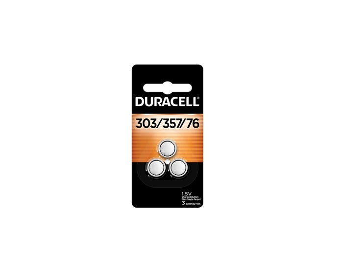 Duracell 303/357 Silver Oxide Button Battery， 3 Pack