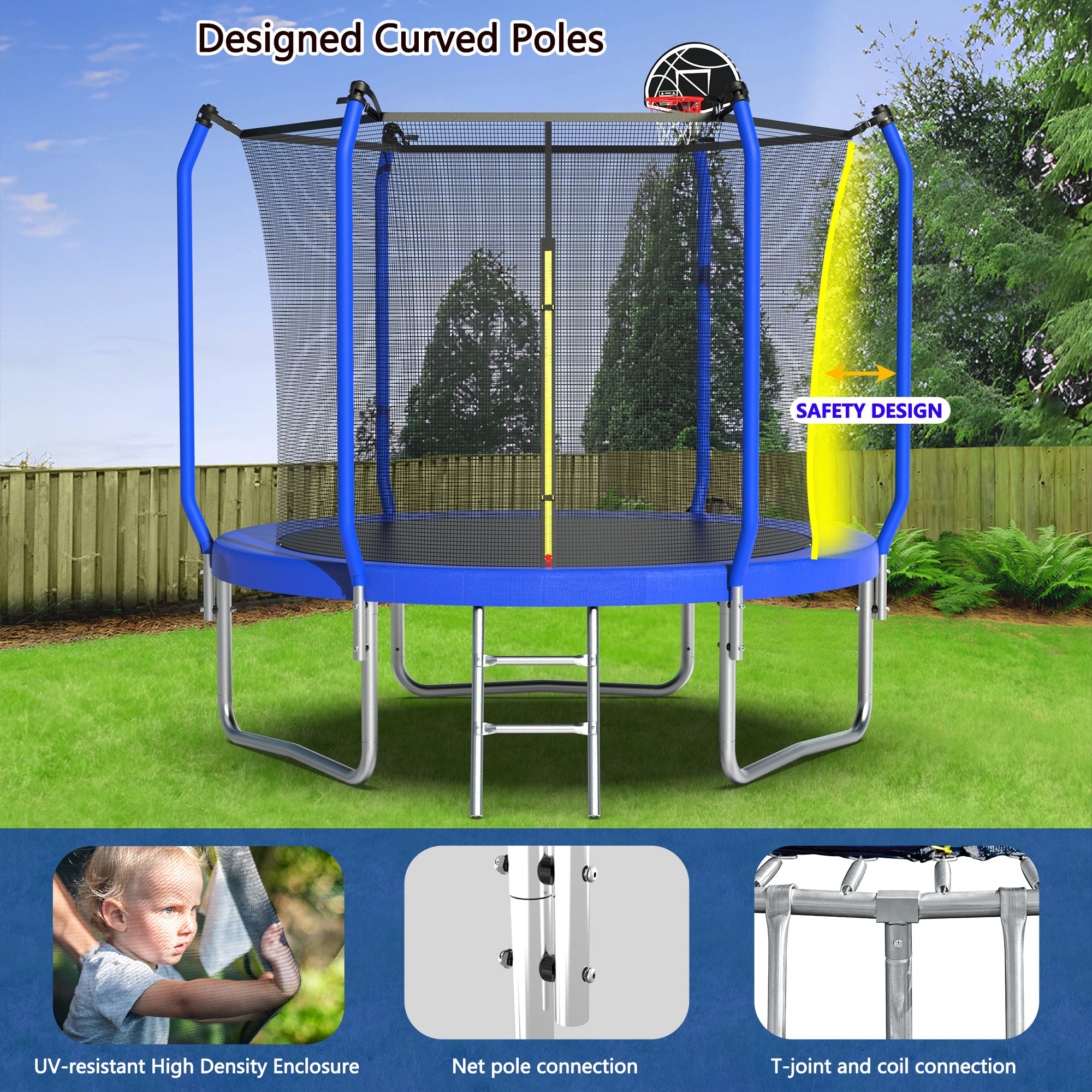 10FT Trampoline ASTM Approval Outdoor Trampoline for Kids with Basketball Hoop,  Ladder and AntiRust Coating