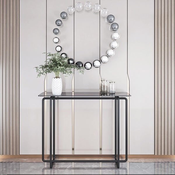 Rectangular Single Layer Console Table with Tempered Glass Tabletop