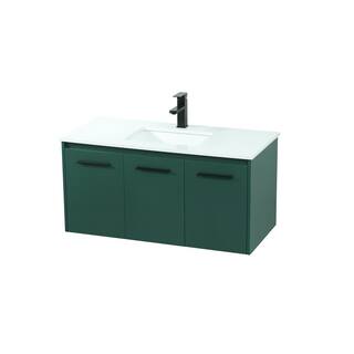 Simply Living 40 in. W x 18 in. D x 19.7 in. H Bath Vanity in Green with Ivory White Quartz Top SL133620MGN