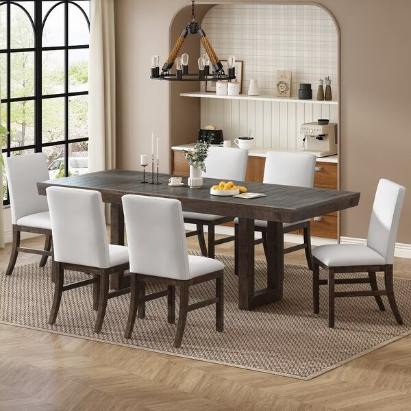 Extendable Dining Table Set，with Butterfly Leaf and6 Upholstered chair