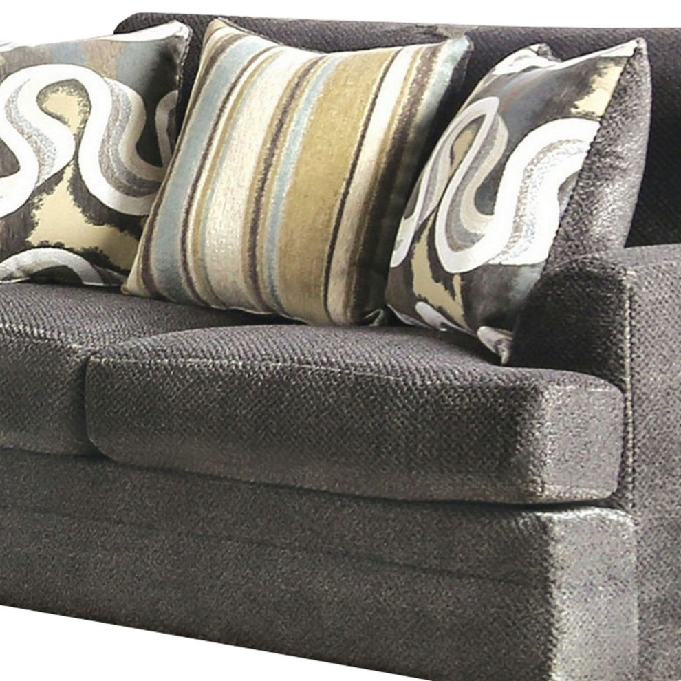 Loveseat With Fabric Upholstery And Accent Pillows  Gray   Transitional   Loveseats   by VirVentures  Houzz