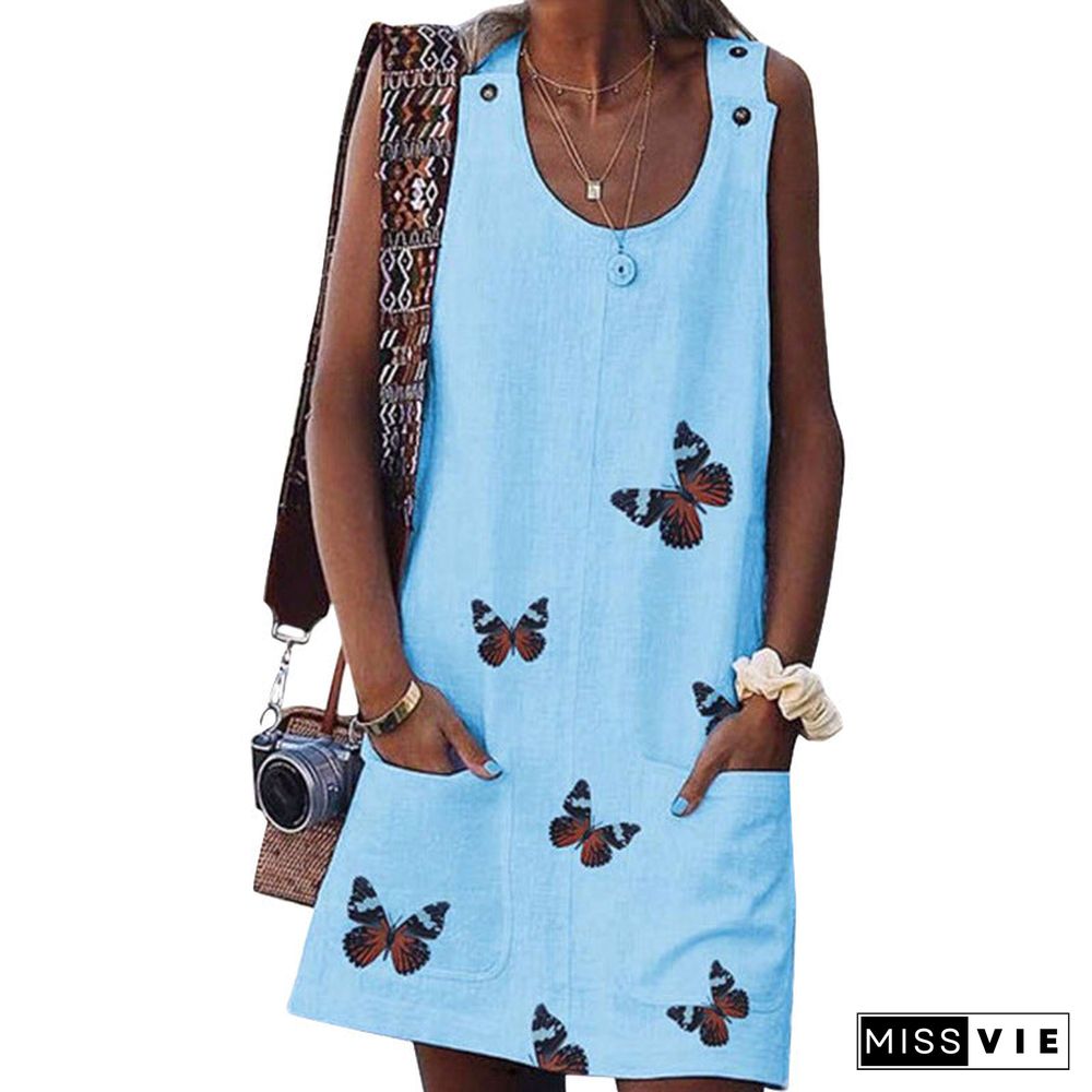 Butterfly Printed Sleeveless Dress