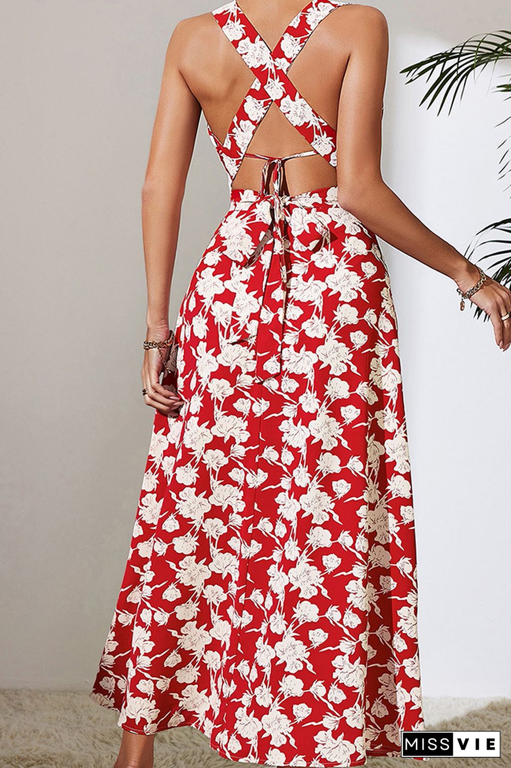 Crisscross Straps Flower Print Dress