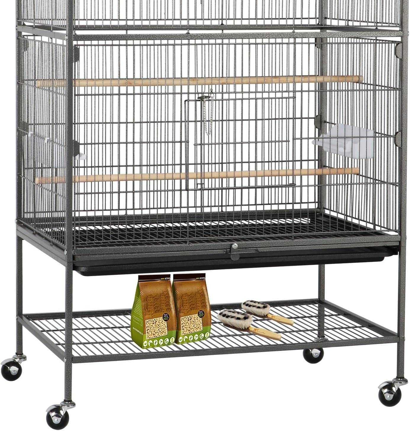 52-inch Wrought Iron Standing Large Flight King Bird Cage for Cockatiels African Grey Quaker Sun Parakeets Green Cheek Conures Pigeons Parrot irdcage with Stand