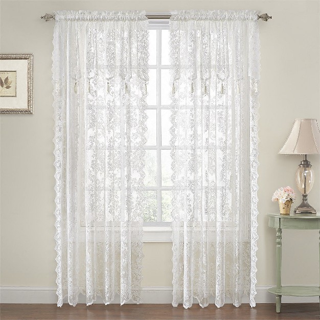 Kate Aurora Shabby Chic Lace Single Curtain Panel With An Attached Valance