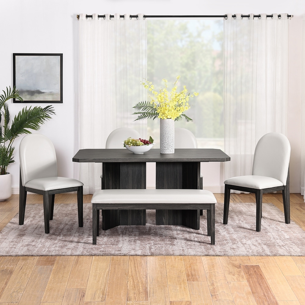 Rectangular 6 piece Dining Table Set w/Upholstered Bench   Chairs