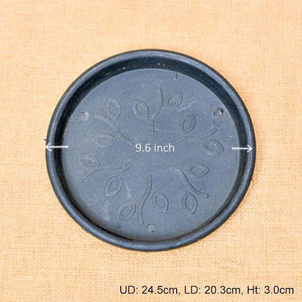 9.6 inch (24 cm) Round Plastic Plate for 9 inch (23 cm) , 10 inch (25 cm) Grower Pots (Black) (set of 6)