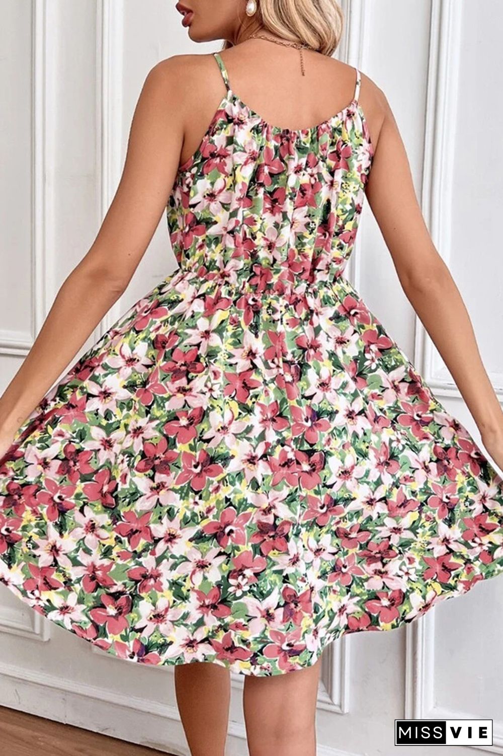 Ruffles Front Tie Cami Floral Dress