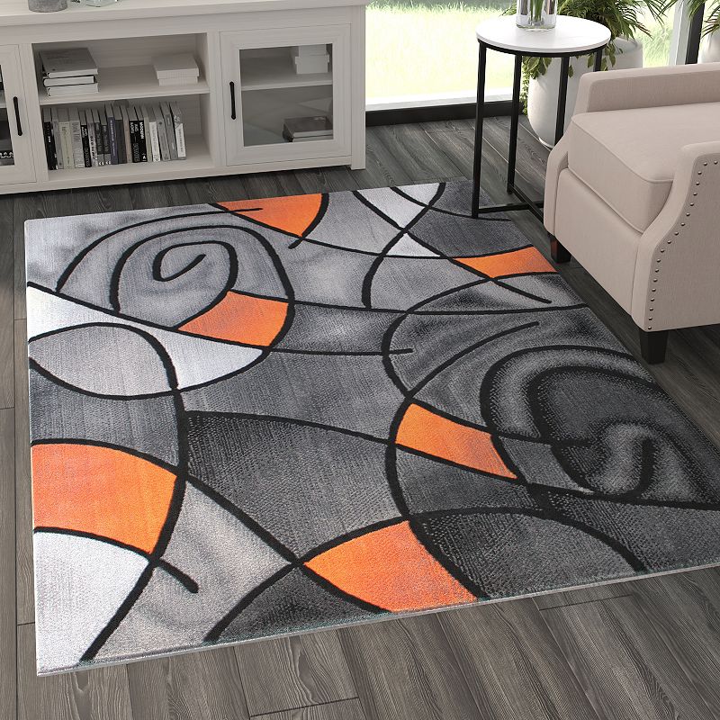 Masada Rugs Masada Rugs Trendz Collection 5'x7' Modern Contemporary Area Rug in Orange， Gray and Black