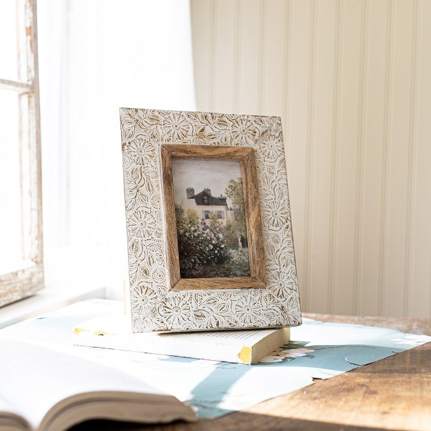 Antique Embossed Picture Frame White Wash Metal Mdf Mango Wood amp Glass By Foreside Home amp Garden