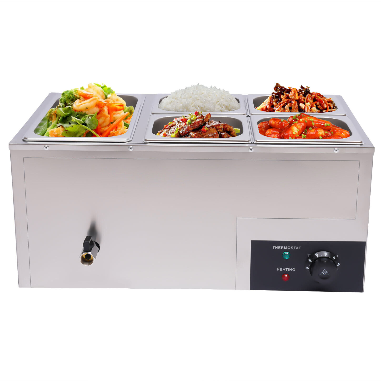 Commercial Food Warmer with 5-Pan Stainless Steel Steam Table Energy-efficient Electric Food Warmer with Lid Heat Retention and Large Capacity for Restaurant Food Warmer Electric Food Warmer