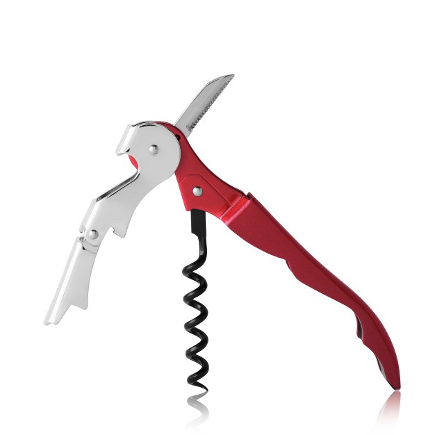 True Truetap Metallic Red Double Hinged Waiter s Corkscrew Stainless Steel Wine Key With Foil Cutter