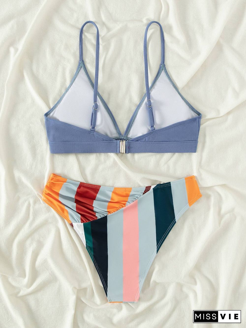 Striped Back Buckle Bikini Set