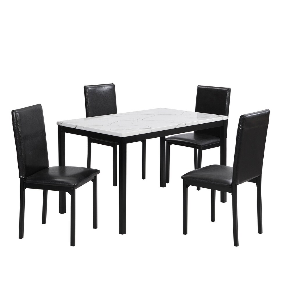 5pc Dining Set  Faux Marble Top Table and 4x Side Chais  Metal Frame Dining Furniture