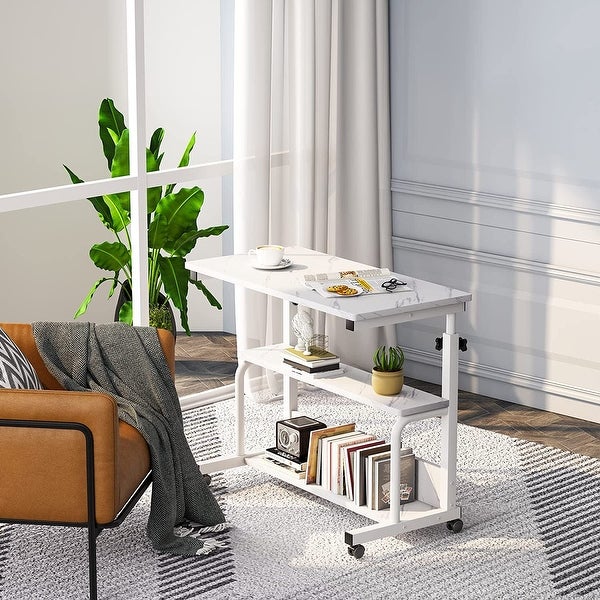 Portable Desk with Wheels， Height Adjustable Rolling Side Table for Bedside Sofa Couch