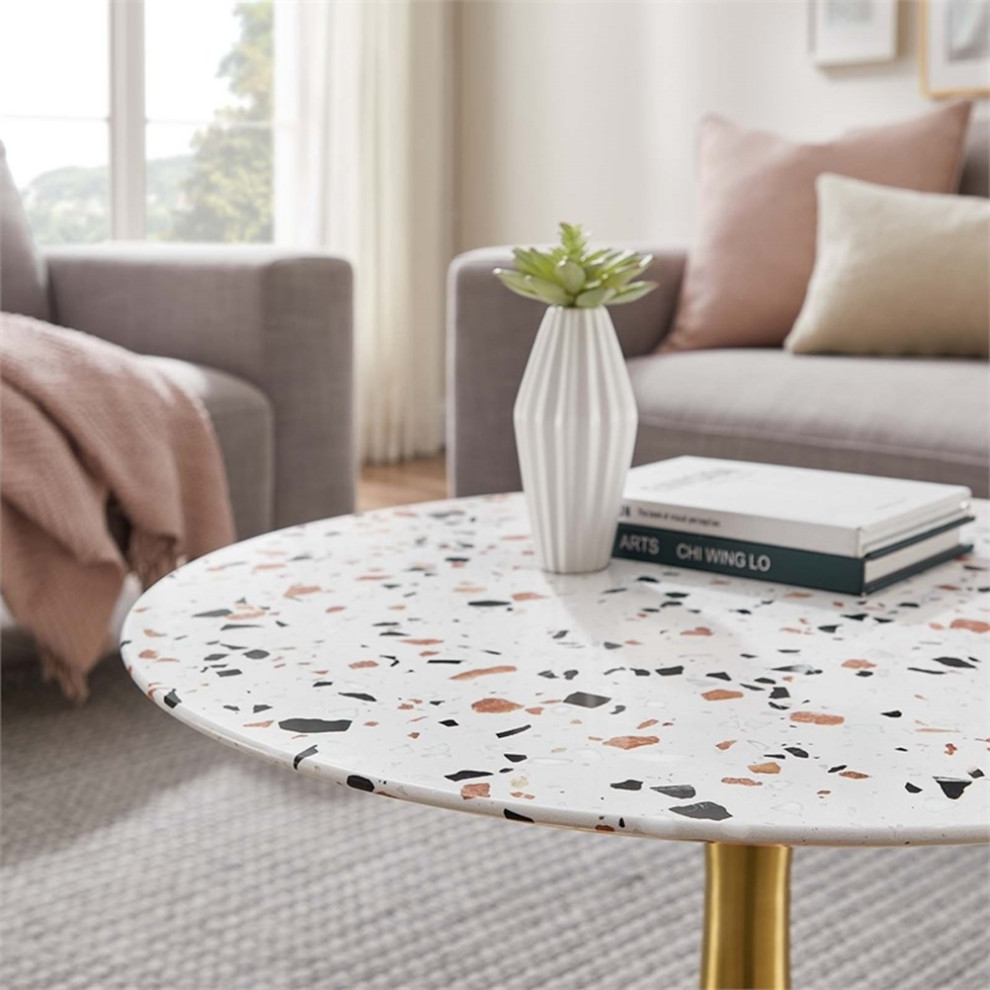 Modway Lippa 28 quotRound Modern Terrazzo  ampMetal Coffee Table in Gold/White   Midcentury   Coffee Tables   by Homesquare  Houzz