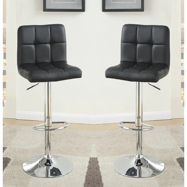 Black Faux Leather Bar Stool Counter Height Chairs Set of 2