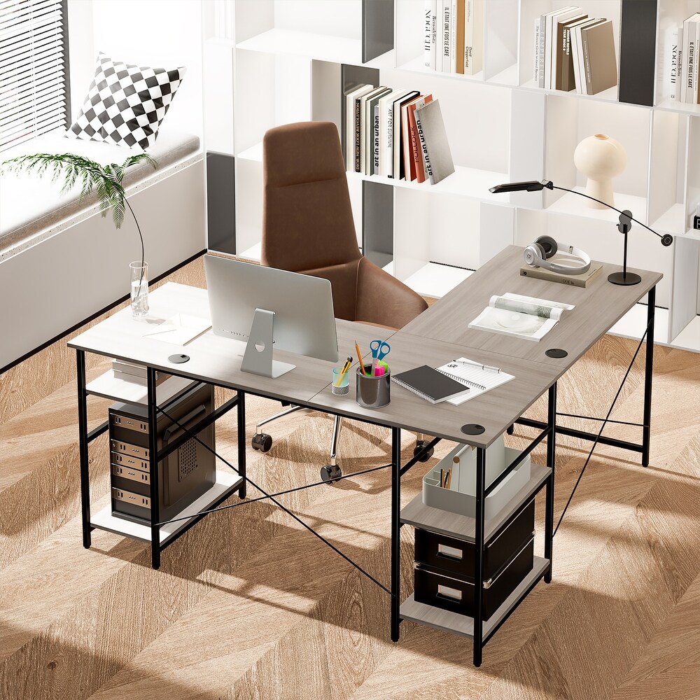Costway 95'' Convertible L shaped Corner Computer Desk 2 Person Long