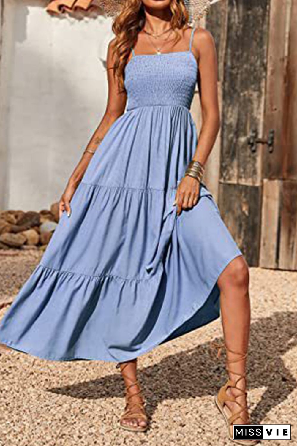 Strap Pleated Swing Dress Wholesale