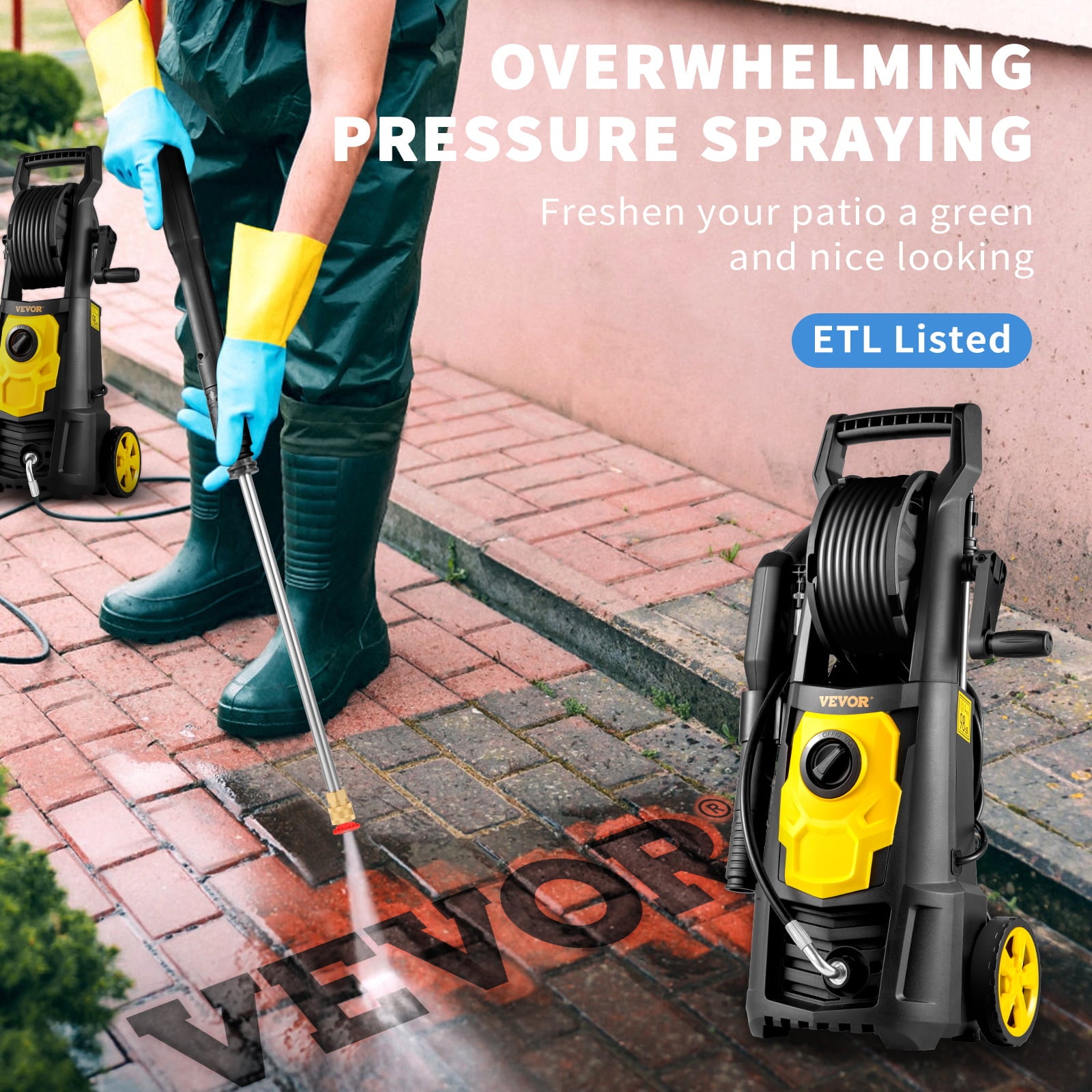 BENTISM Electric Pressure Washer High Pressure Washer 2000 PSI 1.65/1.76 GPM Patio[1.76 GPM with Hose Reel]