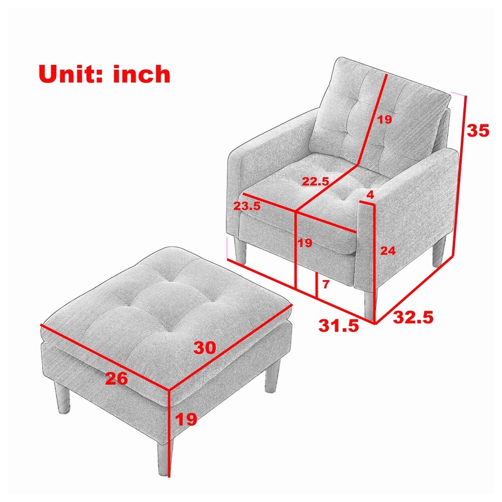 Modern Single Sofa Chair  Living Room Armchair with Movable Ottomans  Tufted Lounge Chair Sofa for Reading Nap Chair  Beige