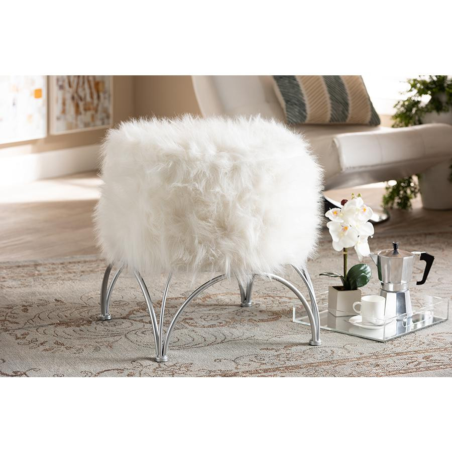 Baxton Studio Celia Modern and Contemporary White Faux Fur Upholstered...   Contemporary   Footstools And Ottomans   by HedgeApple  Houzz