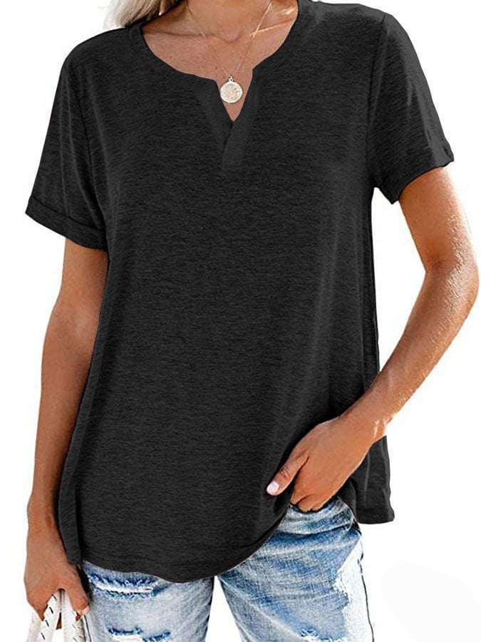 Comfortable Solid V-Neck Short Sleeve T-Shirt