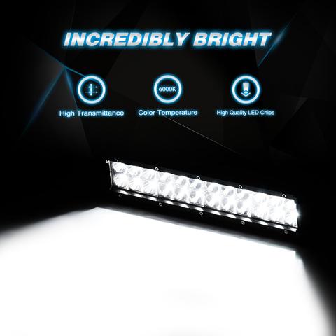 Nilight 12 Inch 72W Spot Flood Combo LED Light Bars Off-Road Light Mounting Bracket Horizontal Bar Tube Clamp With Off Road Wiring Harness， 2 Years Warranty