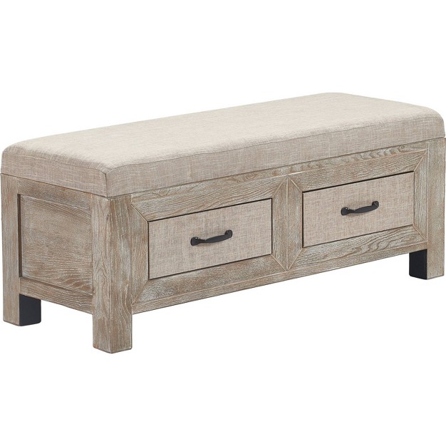 Cottage Upholstered Storage Bench Weathered Ash Clickdecor