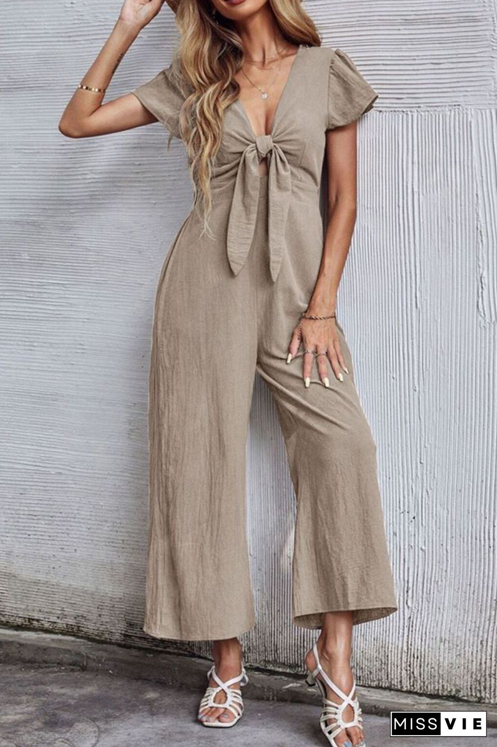 Bow Knot Wide Leg Long Pants Jumpsuit Wholesale