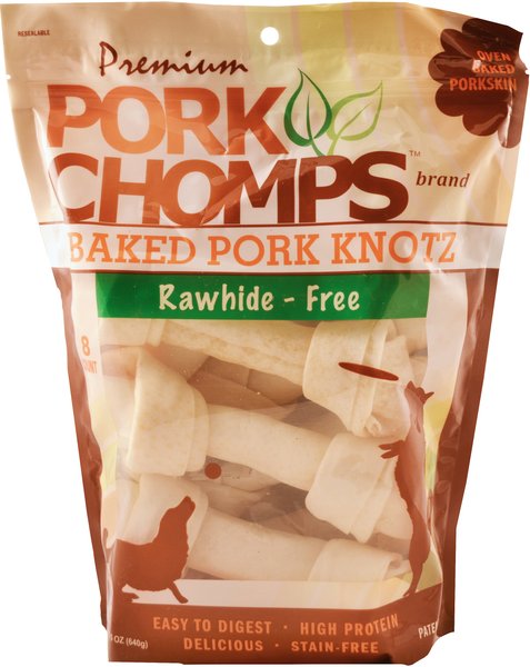 Premium Pork Chomps Baked Knotz Dog Treats， 6 - 7 in， 8 count