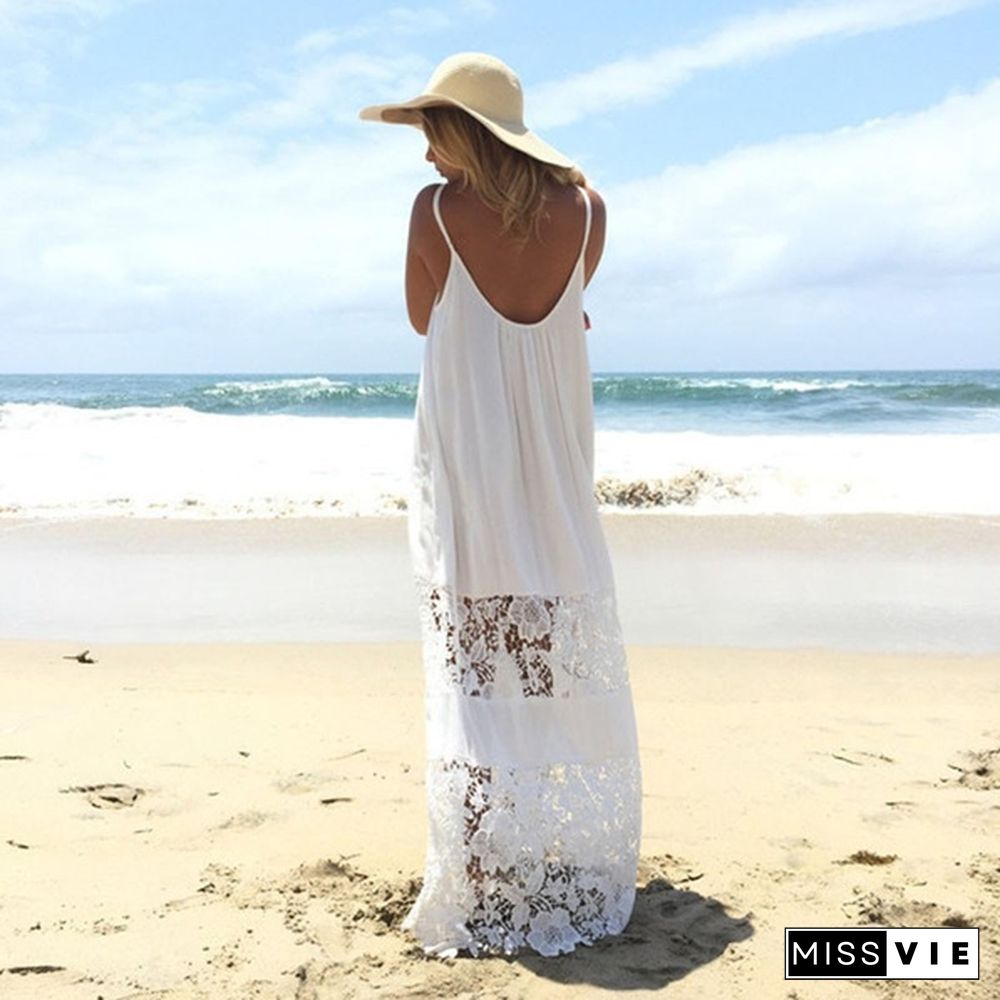 Women Lace Beach Boho Maxi Sundress Sleeveless Long Dress Party Holiday Strapless Dresses