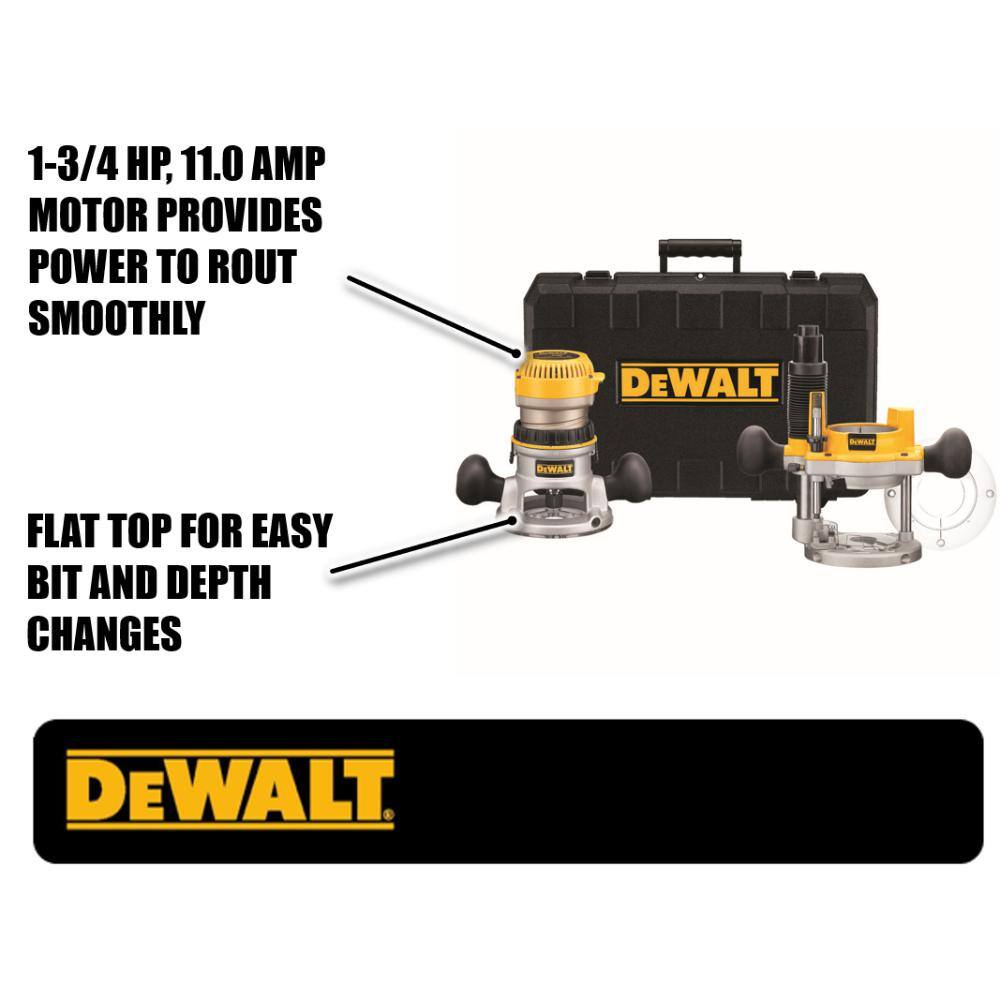 DW 11 Amp Corded 1-34 Horsepower Fixed Base  Plunge Router Combo Kit DW616PK