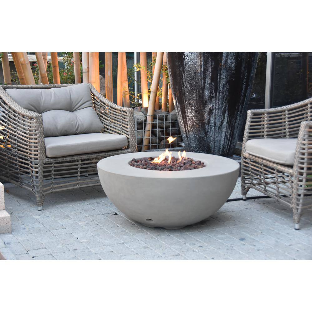 Modeno Roca 34 in. x 15 in. Round Concrete Natural Gas Fire Bowl in Light Gray OFG107-NG