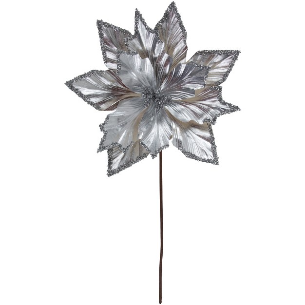 Metallic Silver Poinsettia Christmas Stem Spray