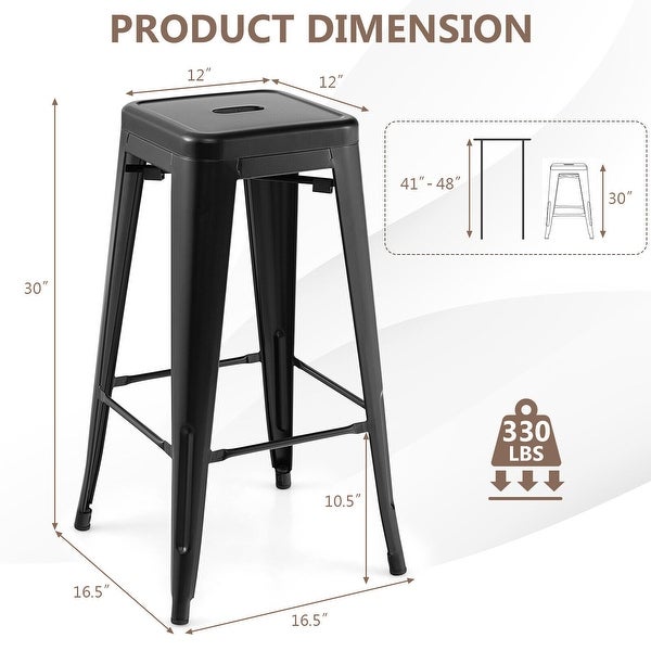 Gymax 30'' Set of 4 Stackable Backless Metal Bar Stools w/ Footrest