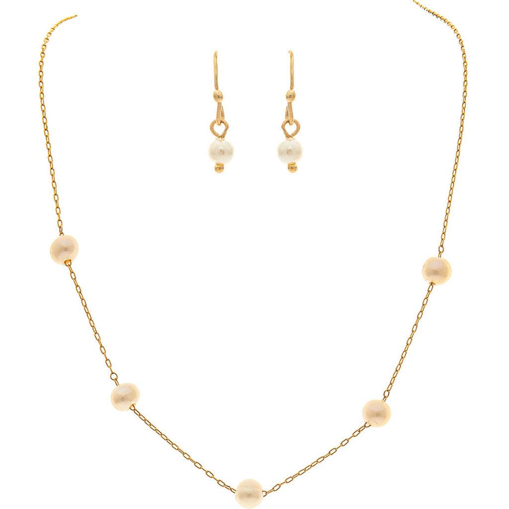 Rain  Gold Pearl Stations Necklace