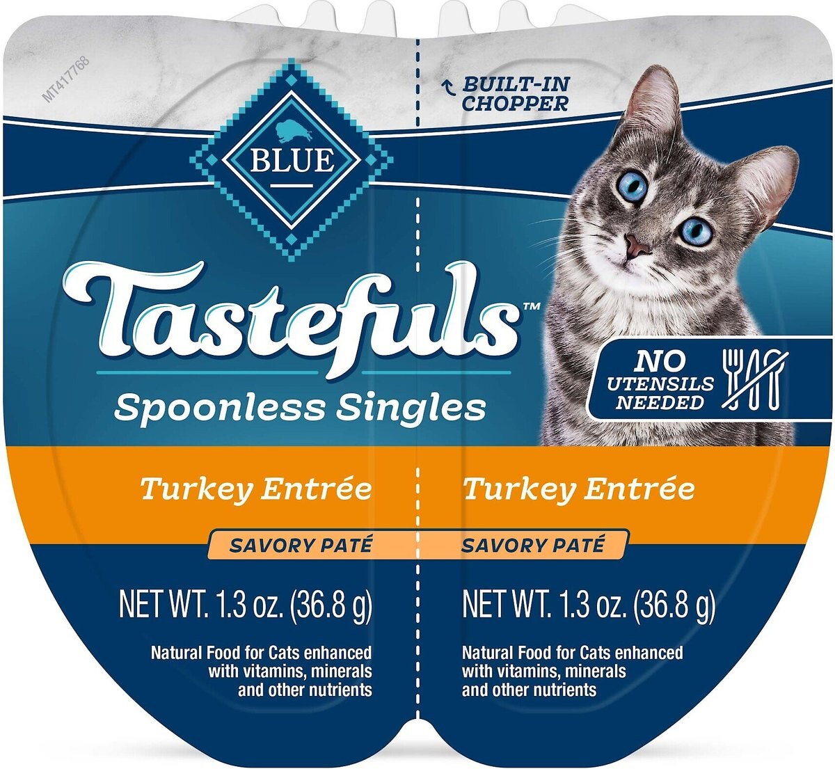 Blue Buffalo Tastefuls Spoonless Singles Turkey Entrée Pate Adult Cat Food， 2.6-oz cup， case of 24