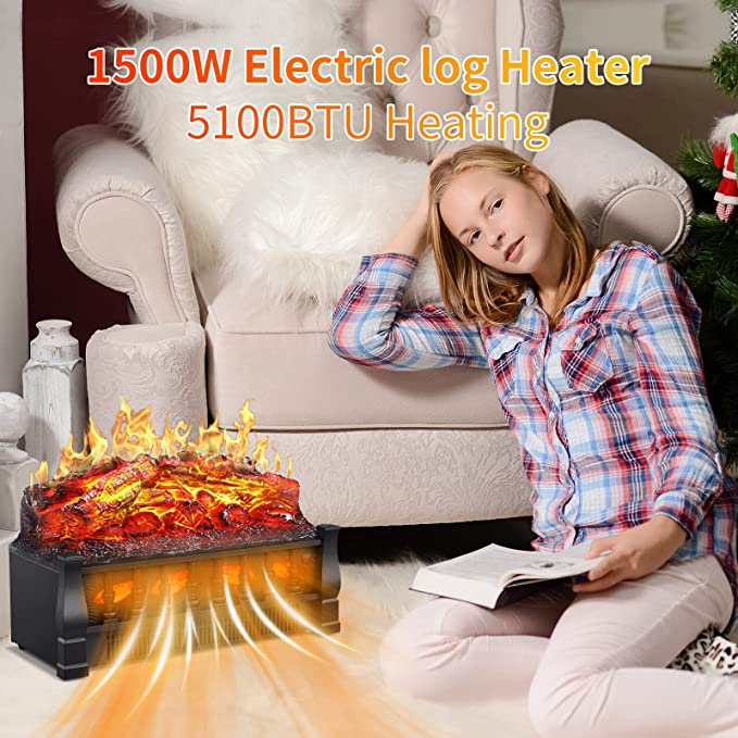 R.W.FLAME Electric Fireplace, Electric Fireplace Log Set Heater with Remote Control, Realistic Flame&Ember Bed, Portable, Infrared, Overheating Safety System, 750W/1500W