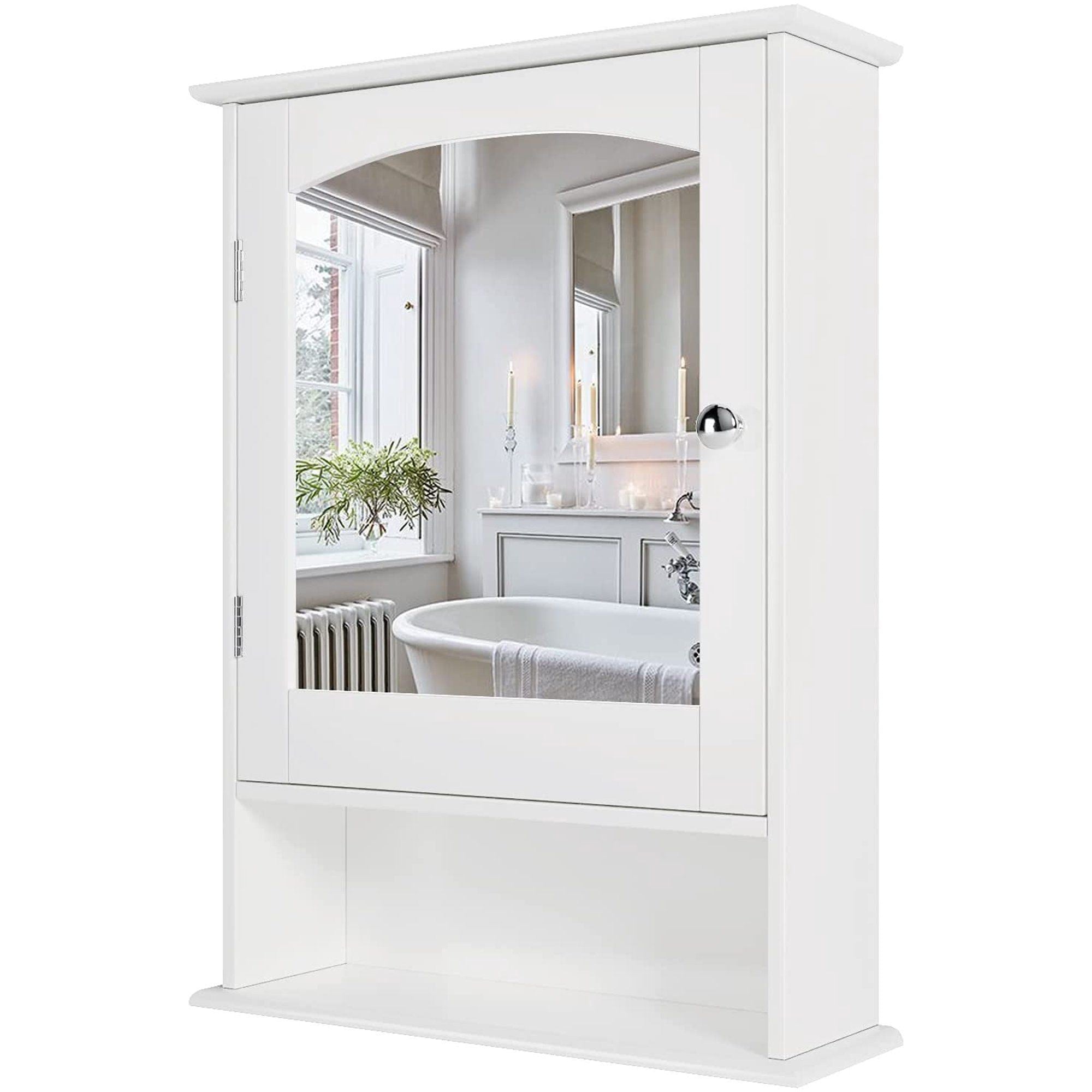 Bathroom Mirror Cabinet;  Wall Mounted Storage Cabinet With Single Door And Adjustable Shelves;  Home Decor Furniture;  White Finish