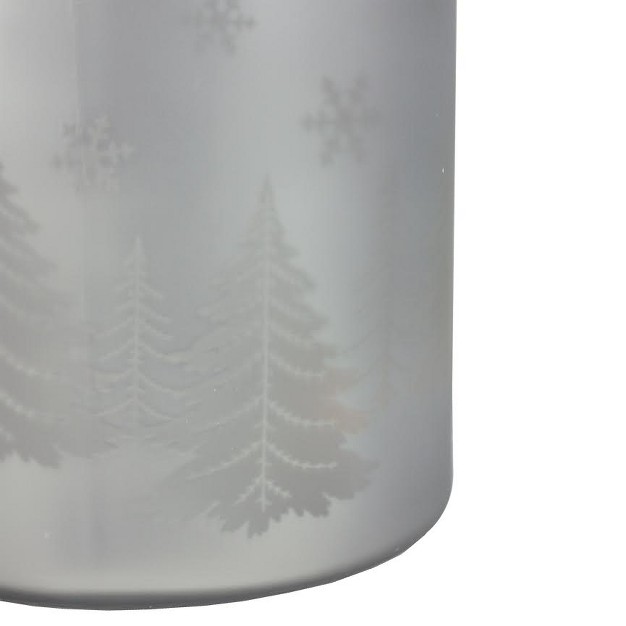 Christmas Trees And Snowflakes Pillar Candle Holder With Handle Matte Silver