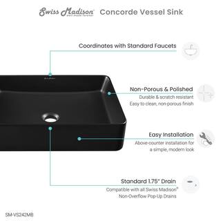 Swiss Madison Concorde Matte Black Ceramic Rectangle Vessel Sink SM-VS242MB