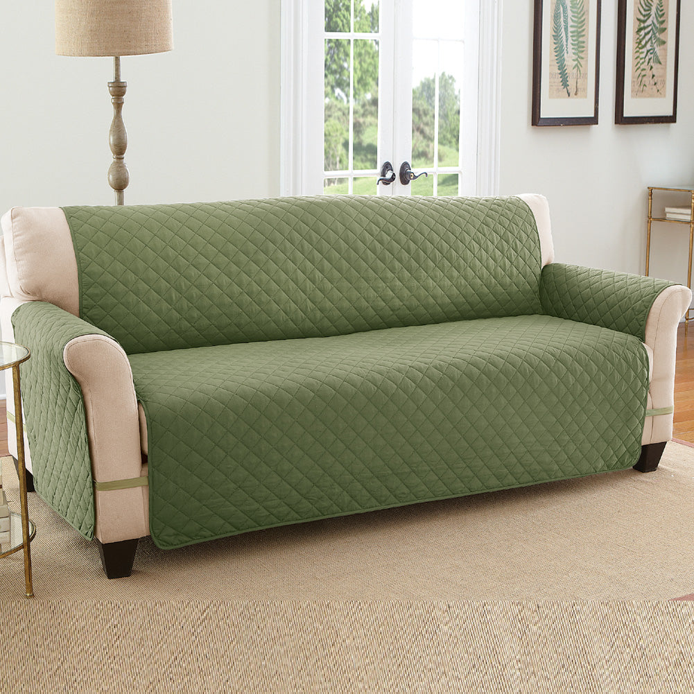 Collections Etc Reversible Quilted Loveseat Cover, Spill-Resistant with Ties - Covers Seat Bottom, Seat Back and 2 Seat Arms (LOVESEAT, OLIVE/SAGE)