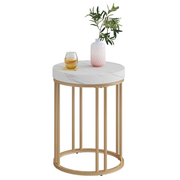 Round Side Table End Table， Accent Table with Metal Frame - 9.69