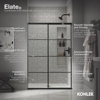 KOHLER Elate 59.625 in. W x 70.5 in. H Sliding Frameless Shower Door in Matte Black with Crystal Clear Glass K-707608-6G79-BL